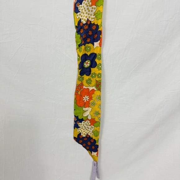 Fun Retro Yellow Scarf With Bright Flowers 50" - Picture 5 of 7